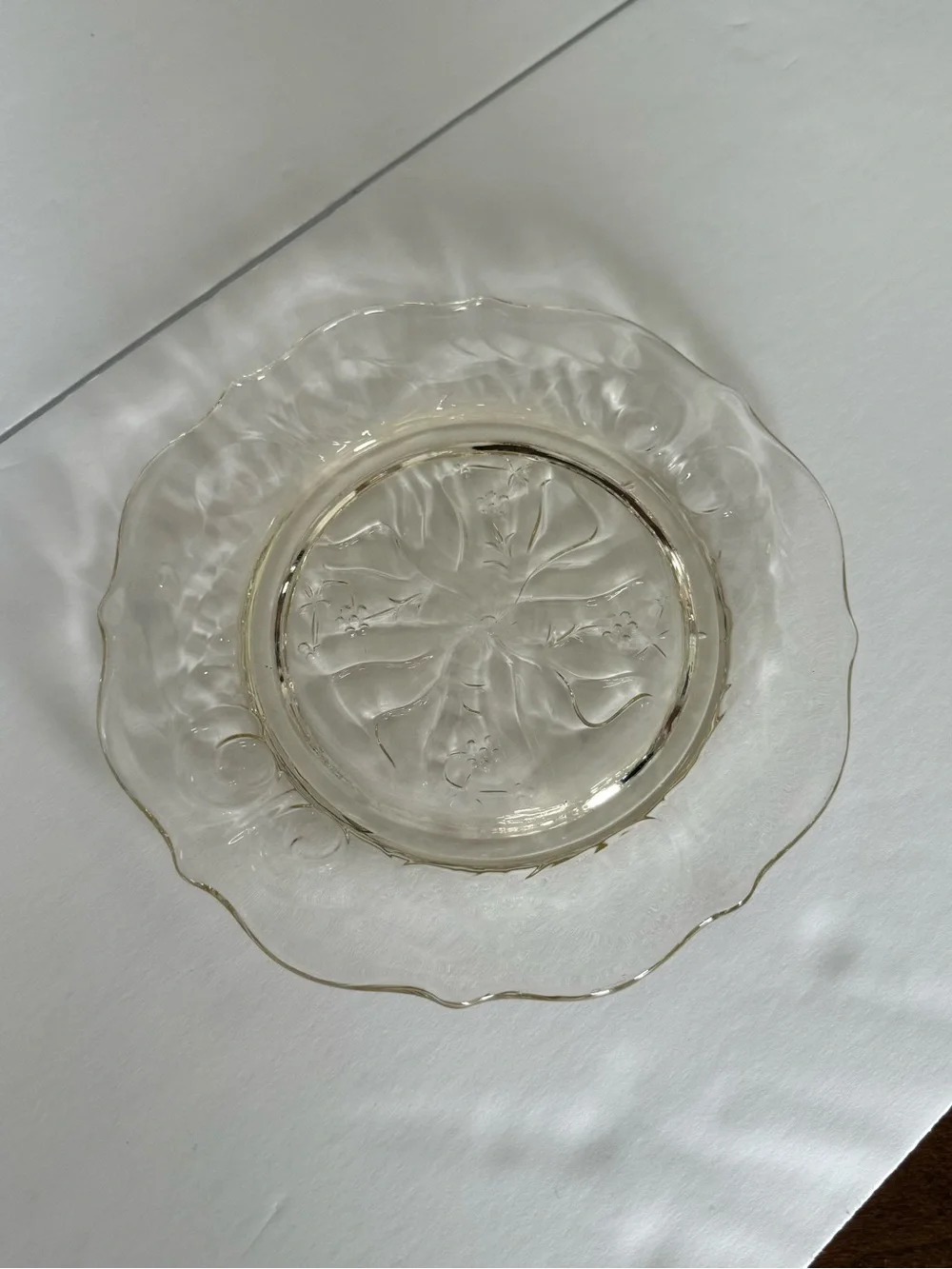 Vintage McKee Rock Crystal Yellowish Scalloped Edge Side Plates